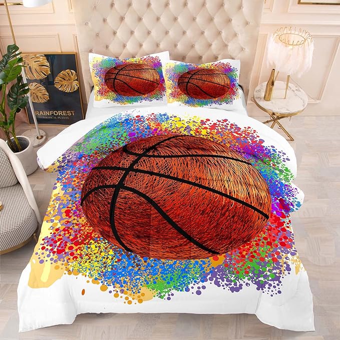 Tailor Shop Twin Size Comforter Set,Basketball Bedding Set for Boys Kids Teens,Sports Kids Basketball Comforter Sets with 1 Pillowcases