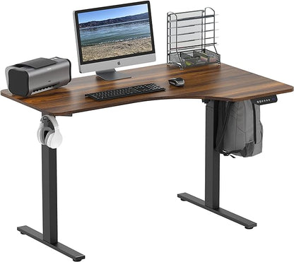 SHW 55-Inch L-Shaped Electric Height Adjustable L-Shaped Standing Desk with Right Facing Corner, Walnut