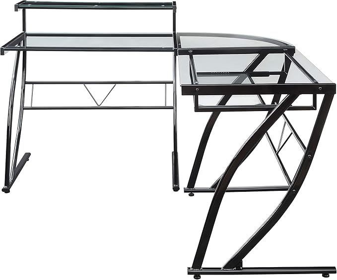 OSP Home Furnishings Constellation L Shaped Home Office Gaming Editing Desk, Black