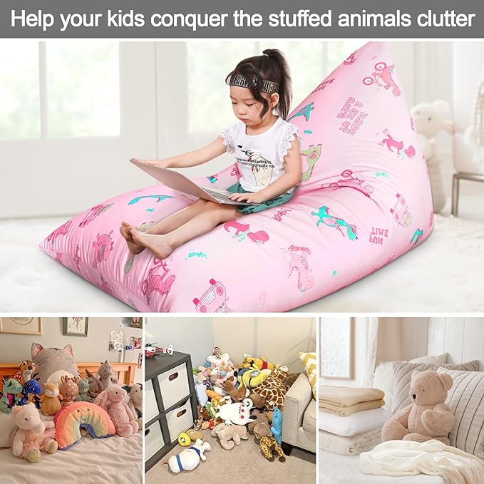 Jorbest Stuffed Animal Storage, Dinosaur Bean Bag Chair, Stuffed Animal Storage Bean Bag Chair for Kids and Adults, Pink Dinosaur Bean Bag for Girls - Cover ONLY (Dinosaur 200L/52 Gal)
