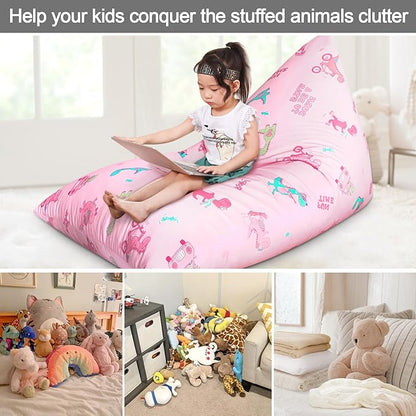 Jorbest Stuffed Animal Storage, Dinosaur Bean Bag Chair, Stuffed Animal Storage Bean Bag Chair for Kids and Adults, Pink Dinosaur Bean Bag for Girls - Cover ONLY (Dinosaur 200L/52 Gal)