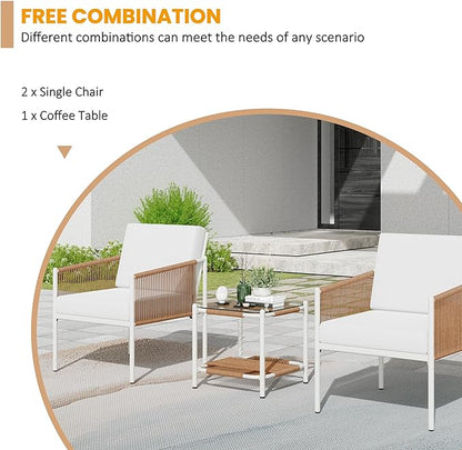 Shintenchi 3 Piece Wicker Patio Furniture Set, Outdoor Furniture Rattan Conversation Set with Two Single Chairs and Coffee Table for Backyard, Balcony, Poolside