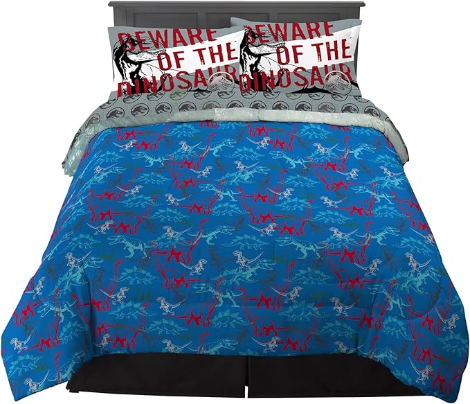 Franco Kids Bedding Super Soft Comforter and Sheet Set, 5 Piece Full Size, Jurassic World Dominion