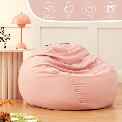 Stuffed Animal Storage Kids Bean Bag Chair Cover (No Filler) Washable Ultra Soft Corduroy Pink Bean Bag Cover for Organizing Plush Toys or Textile, Sack Bean Bag for Adults, Teens (2XL)