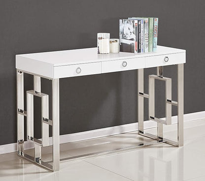 Best Master Furniture Brooke Mid-Century Modern Glossy Home Office Desk, Silver