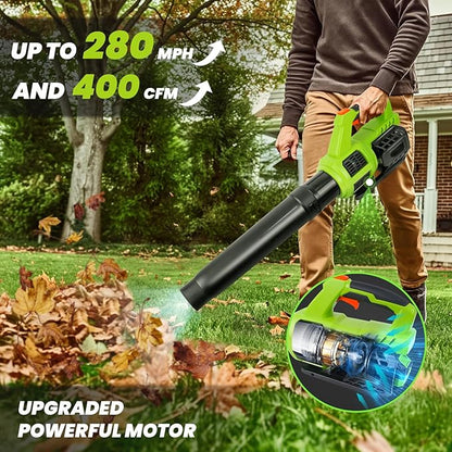 HARDELL Cordless Leaf Blower, 20V Electric Leaf Blower with 4.0Ah Battery and Charger, 280MPH/400CFM High Speed Leaf Blowers for Lawn Care, Blowing Leaves, Dust and Snow