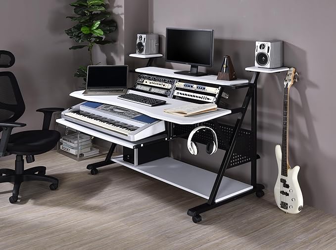NicBex Laik-DW-00055-DX Desks, 67" W x 38" D x 42" H, White+Black