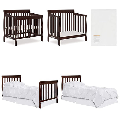Nursery Essentials Bundle of Dream On Me Aden Convertible 4-in-1 Mini Crib, Dream On Me Ashton Changing-Table, with a Dream On Me Sunset 3” Extra Firm Fiber Portable Crib Mattress