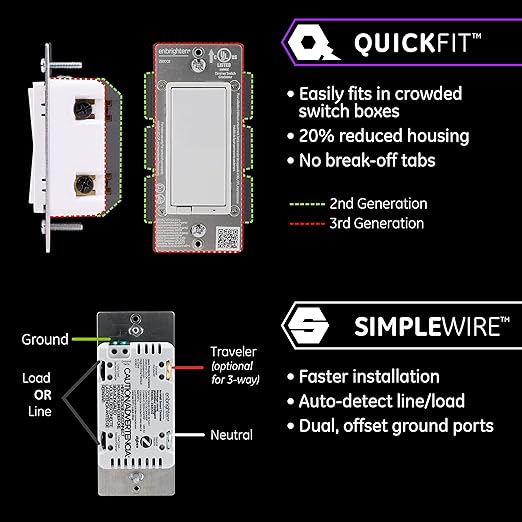 Enbrighten Zigbee Dimmer, QuickFit & SimpleWire, Pairs Directly with Echo Studio/Show 10/Plus 1st & 2nd Gen, Works WIth Alexa, Google Assistant, White & Light Almond, Smart Light Switch, 43080