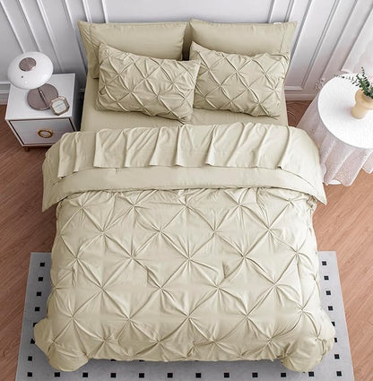 Lane Linen Full Size Bedding Comforter Sets, 7 Piece Bed in a Bag Full Size, Soft Full Size Bedding Set, Pintuck Bed Comforter Full Size Set, Full Size Bed Set with Sheets, Pillowcases & Shams - Linen