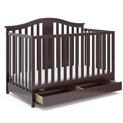 Graco Solano 4-in-1 Convertible Crib with Drawer (Espresso) – GREENGUARD Gold Certified, Crib with Drawer Combo, Includes Full-Size Nursery Storage Drawer, Converts to Toddler Bed and Full-Size Bed