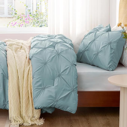 BEDELITE Light Blue Twin Comforter Set for Girls - 2 Peices Boho Pintuck Bedding Comforter Sets, Lightweight Soft & Warm Twin Bedding Sets with 1 Pillowcase for All Season