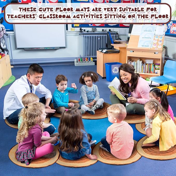 Shellwei 24 Pcs Kids Carpet Circle Seats 18 inch Print Pillow Circle Children's Mats Rug Mats Round Soft Floor Mat for Home School Classroom Story Time Group Activity Play Areas (Tree Stump)