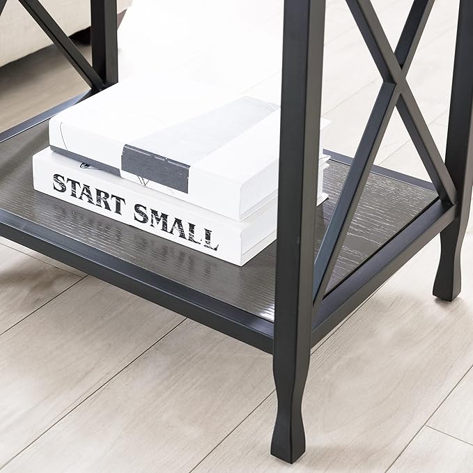 Leick Home 23022 Chisel & Forge One Drawer Nightstand with Shelf, Gray/Matte Black