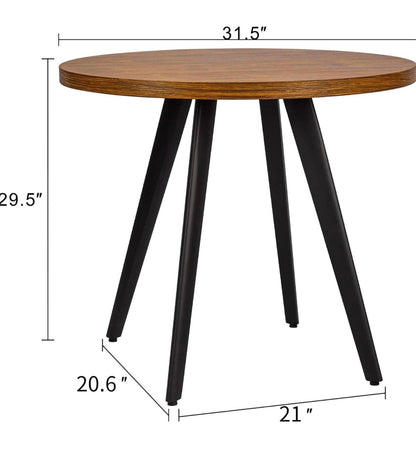 Round Dining Table, Small Dining Table for 2, 31.5" Round Table, Mid-Century Modern Kitchen Table with 1.4" Thickness Wood Grain Tabletop for or Small Space, Dining Room, Kitchen, Brown