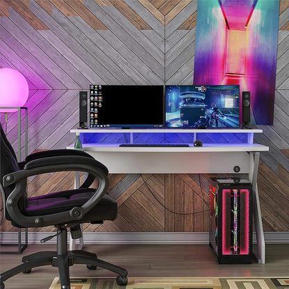 Xtreme Riser, Ergonomic, Home Office, Work Table, Computer, Gaming Room Desk, Monitor Stand, Cup Holder, Headphone Hook, White