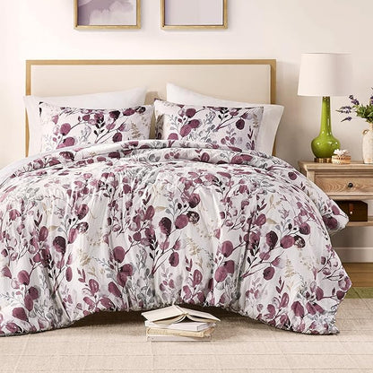 Codi Floral Queen Comforter Set for Womens, Spring Lavender Bedding Sets with Soft Seersucker 3pcs - 1 Flower Comforters and 2 Pillows Case, Lilac Purple