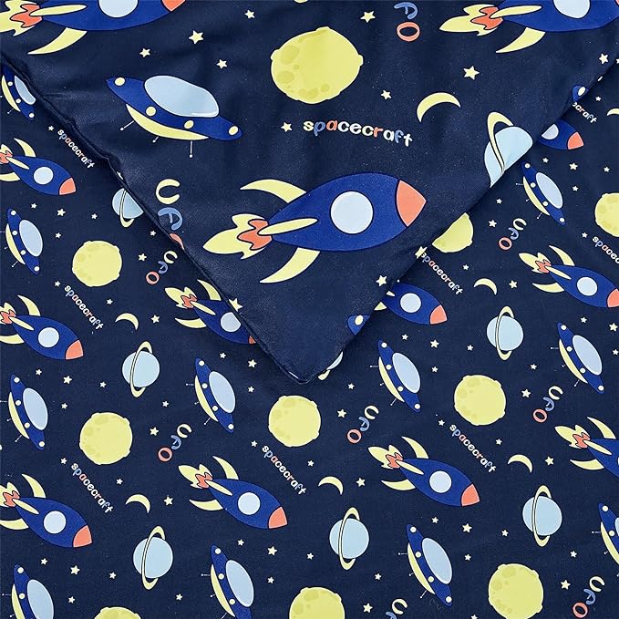 Mooreeke Bed in a Bag for Kids Girls Teens, 7 Pieces Full Size Comforter Bed Set with Shams, Sheet Set, Space Planet Blue Black Soft Microfiber Kids Comforter Bedding Set