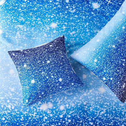 RYNGHIPY 6Pcs Gradient Aqua Blue Navy Ombre Comforter Sets with Sheets Pillowcases, Queen Size Sparkle Glitter Design Comforter Bedding Collections for Kids Boys and Girls