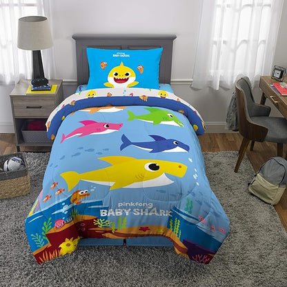 Franco Kids Bedding Super Soft Comforter and Sheet Set, 4 Piece Twin Size, Baby Shark