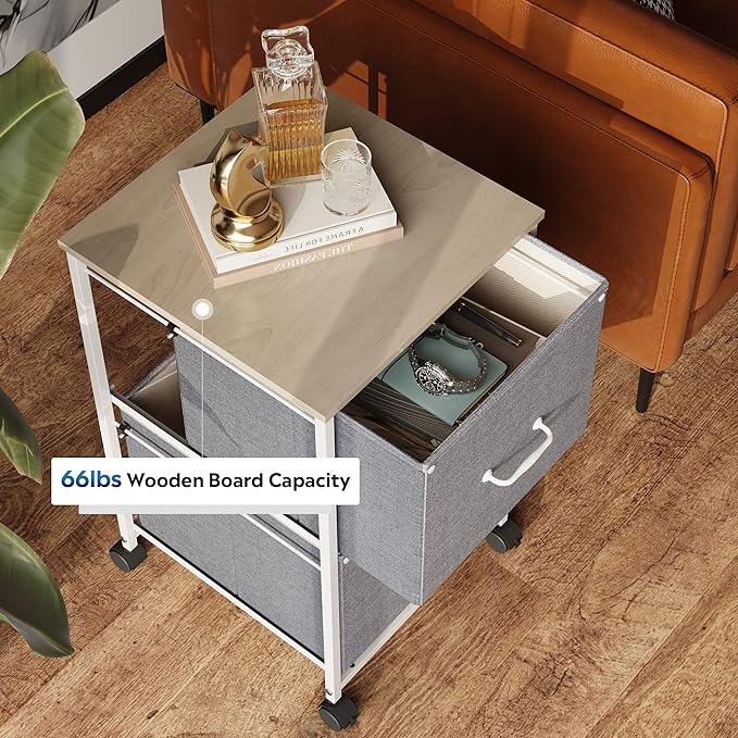 DEVAISE 2 Drawer Mobile File Cabinet, Rolling Printer Stand, Fabric Vertical Filing Cabinet fits A4 or Letter Size for Home Office, Light Grey