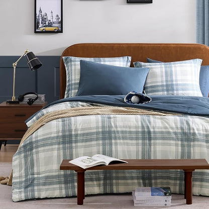 Blue King Size Comforter Set, Plaid King Bed Sets for Boys & Girls,Classic Homestead-Style King Sized Comforter Bedding Set with Sheets and Comforter Sets