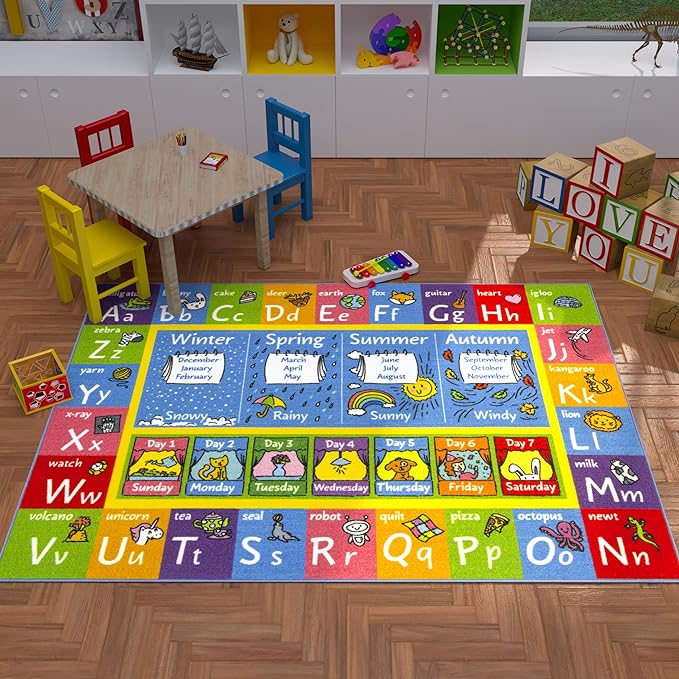 KC Cubs Playtime Collection ABC Alphabet, Seasons, Months and Days of The Week Educational Learning & Game Area Rug Carpet for Kids and Children Bedrooms and Playroom