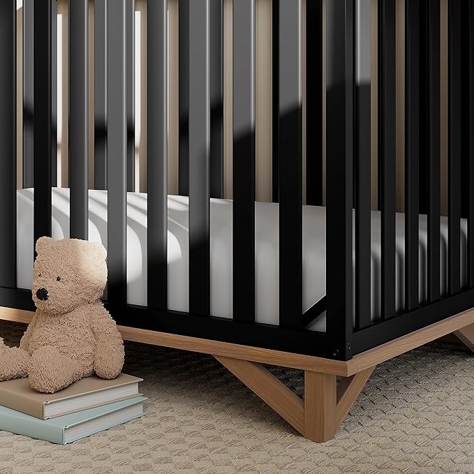 Storkcraft Santa Monica 5-in-1 Convertible Crib (Black with Vintage Driftwood) – GREENGUARD Gold Certified, Modern Design, Two-Tone Baby Crib, Converts to Toddler Bed, Daybed and Full-Size Bed