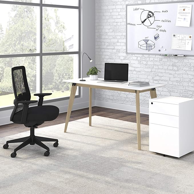 HON Basyx BSX55WPLTWH Modern Home Office Wood Computer Desk, 55", White