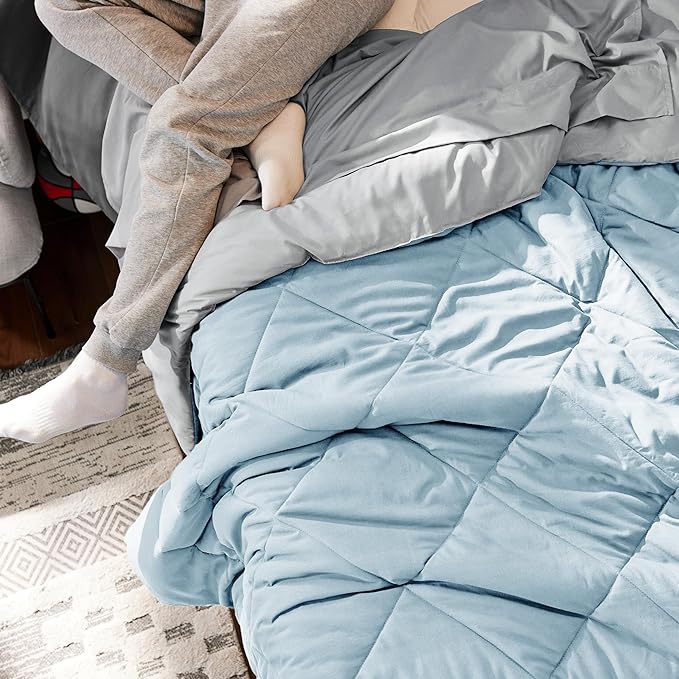Bedsure Sky Blue Twin XL Comforter Set - 5 Pieces Reversible Twin XL Bed in a Bag Twin XL Bed Set with Comforters, Sheets, Pillowcase & Sham, Twin XL Bedding Sets