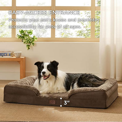Bedsure Orthopedic Dog Bed for Large Dogs - Calming Dog Sofa Beds Large with Luxurious Plush, Big Pet Couch Bed with Removable Washable Cover, Waterproof Lining and Nonskid Bottom, Brown
