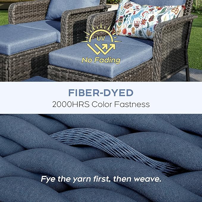 Yechen Patio Conversation Set 10 Seats with 44" Propane Gas Fire Pit Table - 7 Pcs Outdoor Wicker Furniture Set with Lid & Wind Shields - Sectional Sofa Set for Porch,Backyard