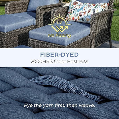 Yechen Patio Conversation Set with 44" Propane Gas Fire Pit Table - 6 Pcs Outdoor Wicker Furniture Set with Lid & Wind Shields - Luxury 7 Seats Sectional Sofa Set for Porch,Backyard