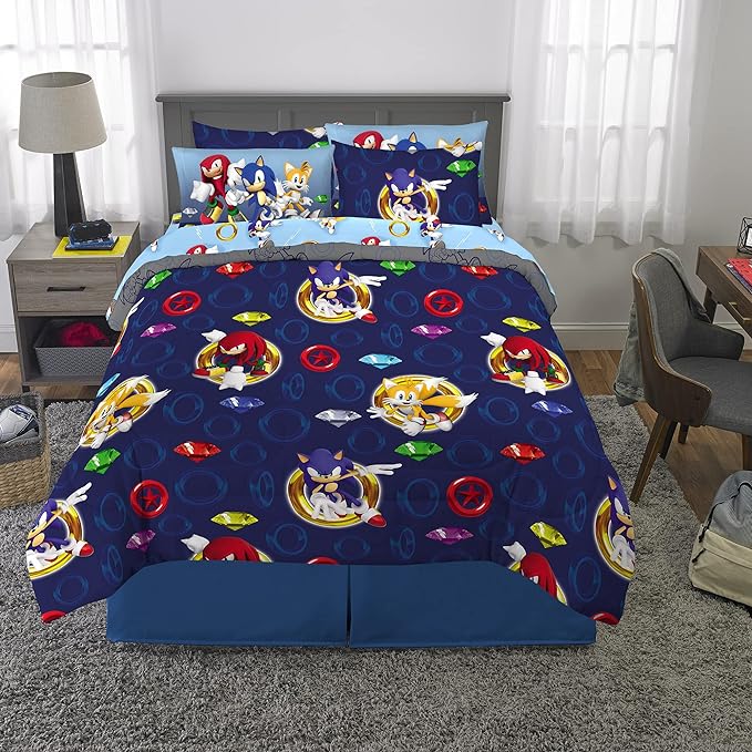 Franco Kids Bedding Super Soft Comforter and Sheet Set with Sham, 7 Piece Full Size, Sonic The Hedgehog