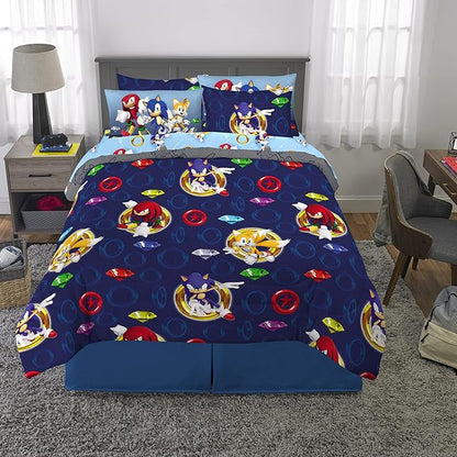 Franco Kids Bedding Super Soft Comforter and Sheet Set with Sham, 7 Piece Full Size, Sonic The Hedgehog