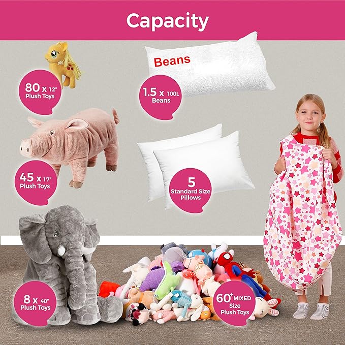 Aubliss Stuffed Animal Bean Bag Storage Chair (Pink Star, Medium (32''))