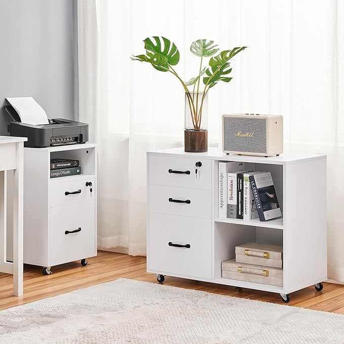 Yaheetech File Cabinet Mobile Letter Size File Organization Unit Mobile Lateral Filing Cabinet Printer Stand for Home and Office,White