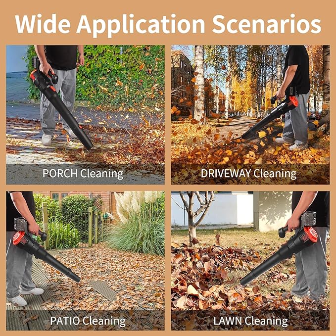 2024 Strong Power Leaf Blower Cordless, 500CFM 120MPH Leaf Blower with Battery and Charger, 20V 4.5Ah Battery Powered with Flat and Round Nozzles, for Lawn Care Yard Porch Driveway Patio Clean Snow
