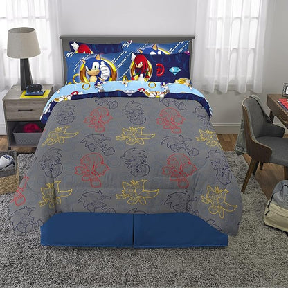 Franco Kids Bedding Super Soft Comforter and Sheet Set with Sham, 7 Piece Full Size, Sonic The Hedgehog