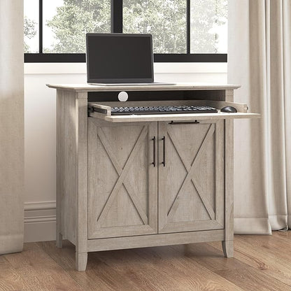 Bush Business Furniture Key West Secretary Desk with Keyboard Tray and Storage Cabinet, 30W x 20D, Washed Gray