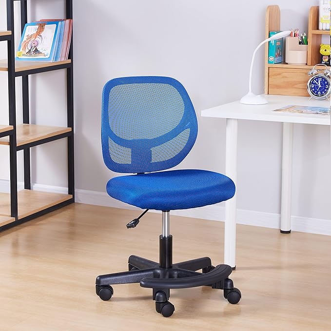 Amazon Basics Kids Adjustable Mesh Low-Back Swivel Study Desk Chair with Footrest, Blue