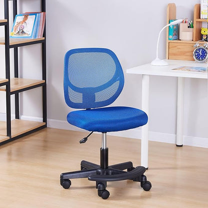 Amazon Basics Kids Adjustable Mesh Low-Back Swivel Study Desk Chair with Footrest, Blue