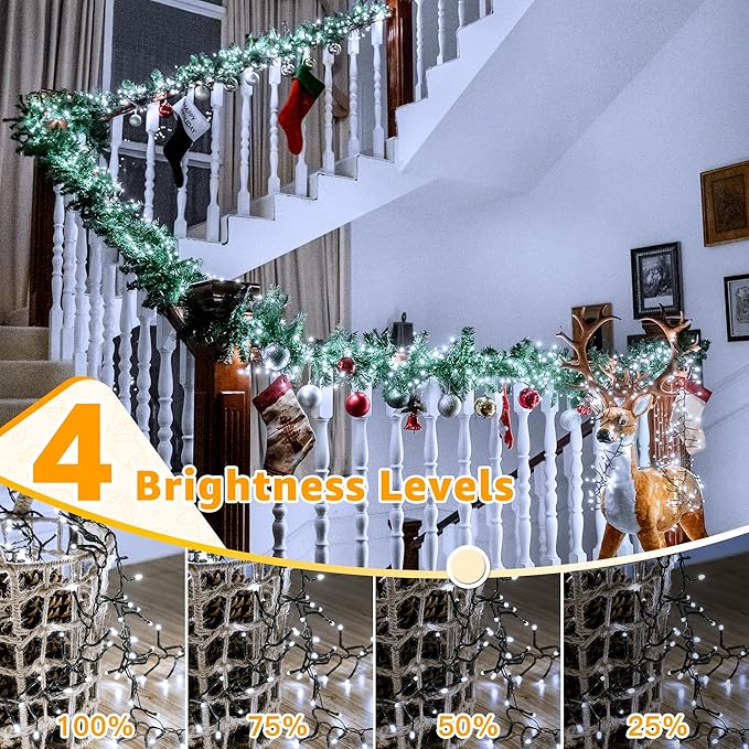 Ollny Cluster Lights for Christmas Tree, 400LED 20ft Cool White Christmas Lights Outdoor 8 Modes Timer Remote, Waterproof String Lights for Indoor Outside Garland Xmas Decorations