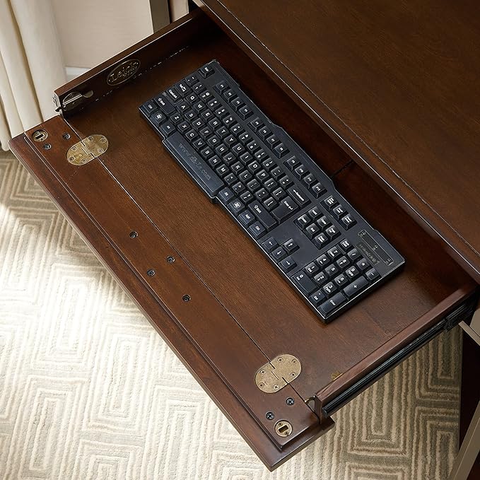 Leick Home Riley Holliday Computer Desk with Dropfront Keyboard Drawer, FURNITURE, Espresso/Gold