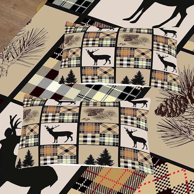 NINENINE Camo Deer Comforter Sets American Flag Bedding Set,Queen Comforter Sets for Boys,Hunting Bedding Set for Kids,Teen Camouflage Bedding Sets with 1 Comforter 2Pillowcases
