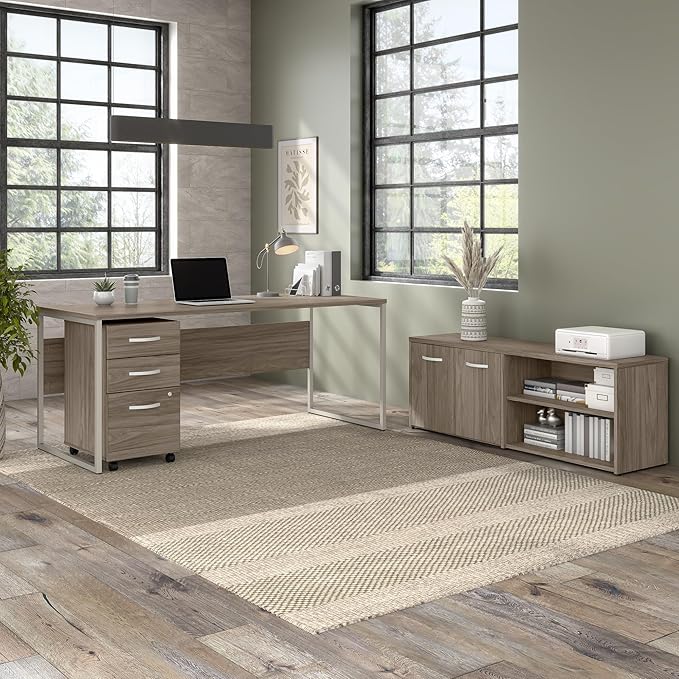 Bush Business Furniture Hybrid 72W x 30D Computer Table Desk with Metal Legs in Modern Hickory