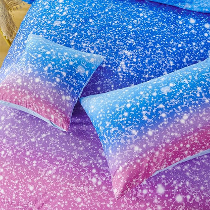 RYNGHIPY 6Pcs Sparkle Gradient Glitter Comforter Sets, Ombre Indigo Pink Gradient Bedding Set for Boys Girls, Rainbow Bed in A Bag Queen Size