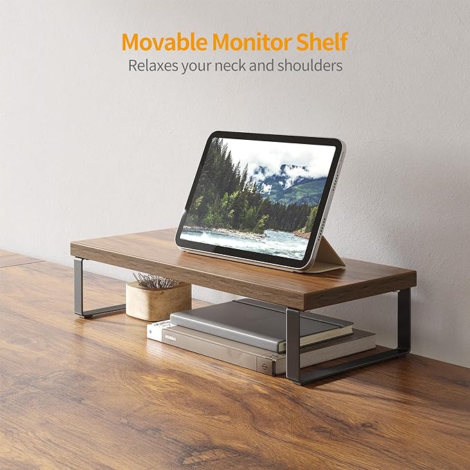 BANTI L Shaped Desk with Shleves, 58 inch Large Corner Desk with Two Storage, Space Saving, Easy to Assemble, Brown