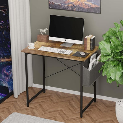 HealSmart 32 Inch Computer Desk Home Writing Study Worktable with Storage Bag for Bedroom, Office, Apartment, Brown