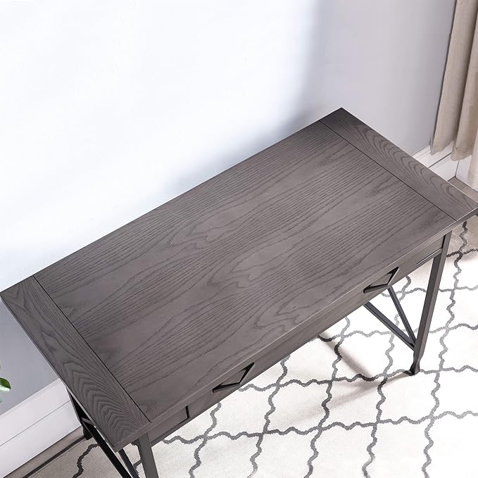 Leick Home 23400 Chisel & Forge Writing Computer Desk with Drop Front Keyboard Drawer, Smoke Gray and Matte Black